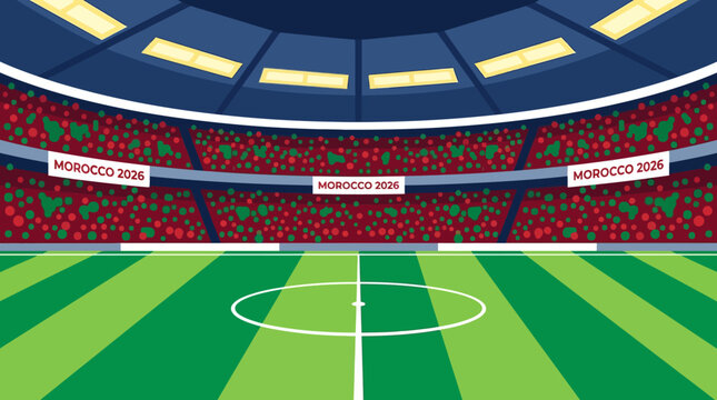 A packed stadium hosts a lively sports event with enthusiastic fans cheering on the green soccer field.