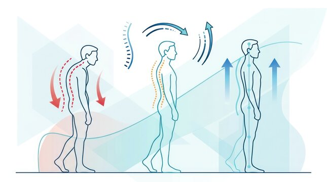 Human posture correction diagram showing bad slouching and good spinal alignment.