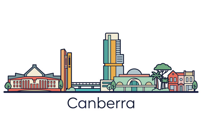 Canberra city skyline landmarks minimalist flat vector illustration