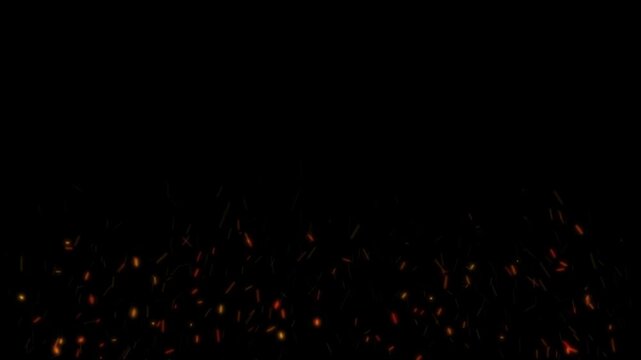 下から吹き上がる火の粉 4K 黒背景