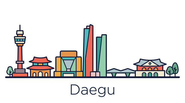 Daegu city skyline with landmarks minimal vector illustration