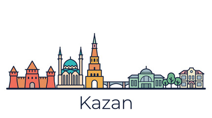 Obraz premium Kazan skyline landmarks minimalist flat vector illustration