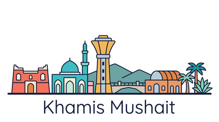 Fototapeta premium Khamis Mushait skyline with landmark architecture landmarks vector illustration