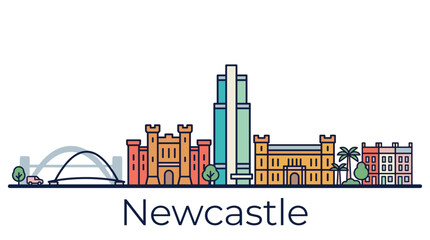 Obraz premium Newcastle skyline landmarks minimalist color line art vector illustration
