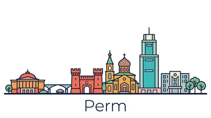 Obraz premium Perm city skyline landmarks vector illustration