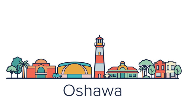 Oshawa city skyline landmarks minimalist vector illustration