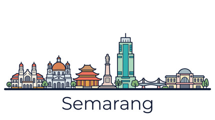 Naklejka premium Semarang skyline landmarks minimalist vector illustration