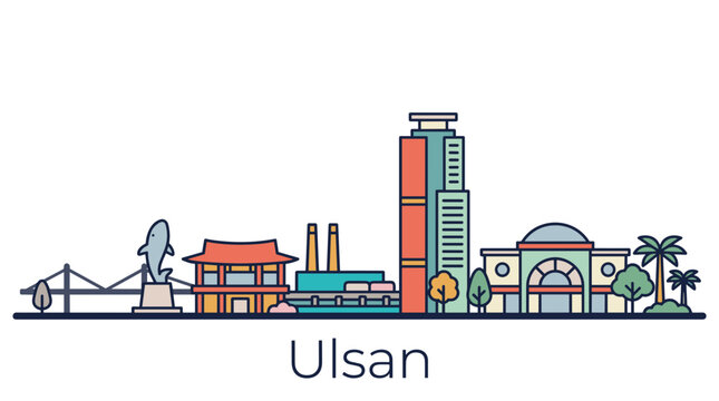 Ulsan skyline landmarks minimalist vector illustration