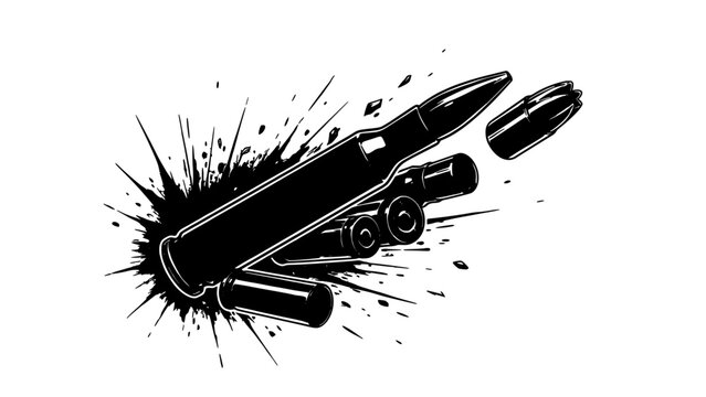 Bullet Casings Vector Illustration with Ballistic Sparks and Motion Streaks on White Background for Ammunition Concept Design
