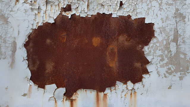 Old Rusty Metal Wall Texture with Peeling Paint Weathered Steel Surface Grunge Background Rough Aged Brown Industrial Vintage Pattern Backdrop