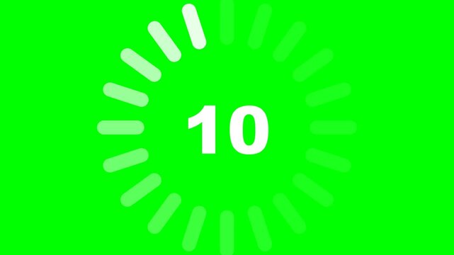 Green Screen Countdown Timer Animation with Number 10 and Circular Loading Bar Graphic for Video Production and Motion Design