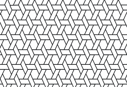 Abstract Seamless Vector Pattern with Interlocking Black Lines on White, Modern Geometric Hexagon Design for Website Backgrounds, Textile Prints, and Minimalist Home Decor Graphics.