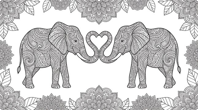 Elephants Forming Heart Shape with Trunks.
