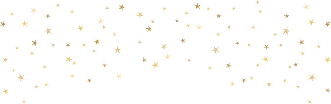 Gold Star Confetti Top Border Background with Glitter Sparkles for Celebration, Birthday, Wedding, Christmas, New Year and Festive Event Design