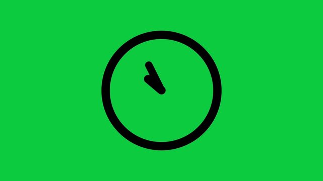 Minimalist clock icon animation spinning fast on green screen background