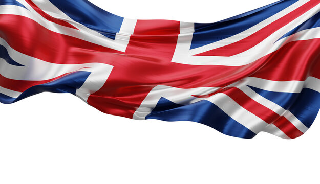 United Kingdom flag flowing isolated on transparent background with copy space 3D render
