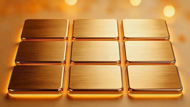 Nine golden metallic plates in grid