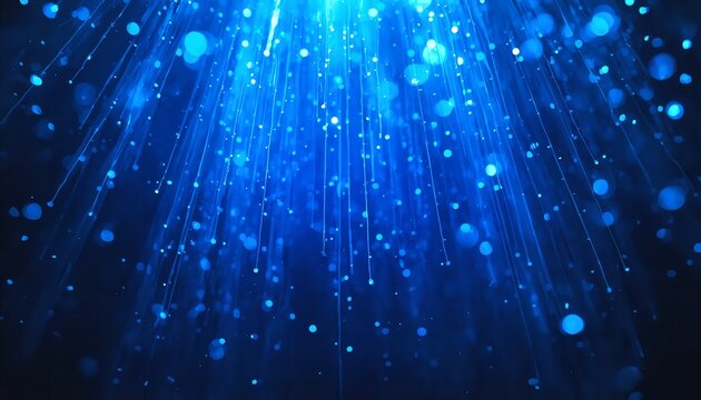 Abstract background with falling blue light particles and vertical rays