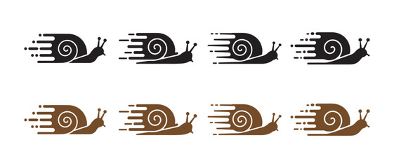Fast Moving Snail Icons Set Featuring Motion Blur Lines in Minimalist Vector Graphic Style. © NadimStoker