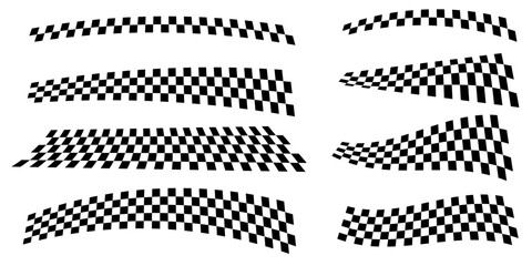 Set of Race flag lines frames . Black and white checker finish ribbon. Car race grid pattern. Rally border texture. checker lines. Chess graphic design element. Vector illustration isolated on white b © Cibula