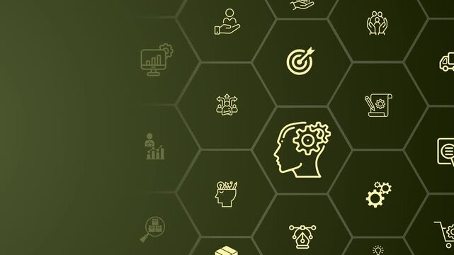 Design Thinking Process concept on the colorful background. Motion graphics of the key stages of the design thinking process. 4k video animation. 