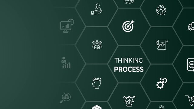 Design Thinking Process concept on the colorful background. Motion graphics of the key stages of the design thinking process. 4k video animation. 