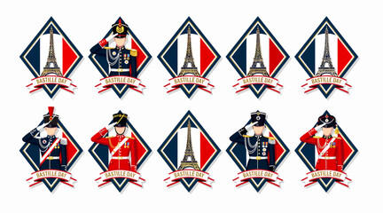 Fototapeta premium French soldier badges, Eiffel Tower icons, patriotic symbols