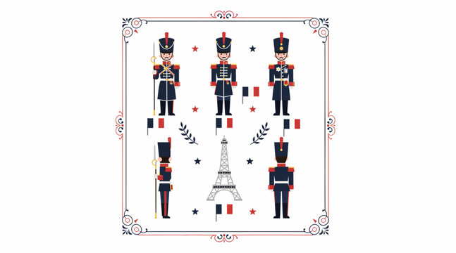 French soldiers and Eiffel Tower pattern