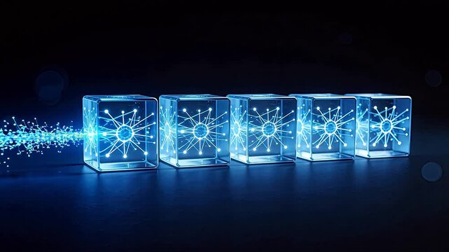 Blue glowing cubes with star patterns