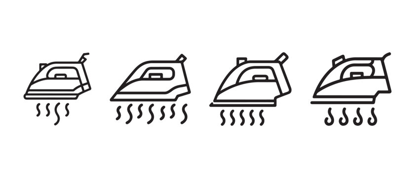 Set of clothes iron icons showing steam settings in a clean minimalist line art vector style.