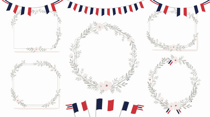 Fototapeta premium french themed floral wreaths and flags