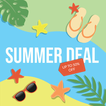 Flat Vector Summer Deal Up to 50 Percent Off Banner
