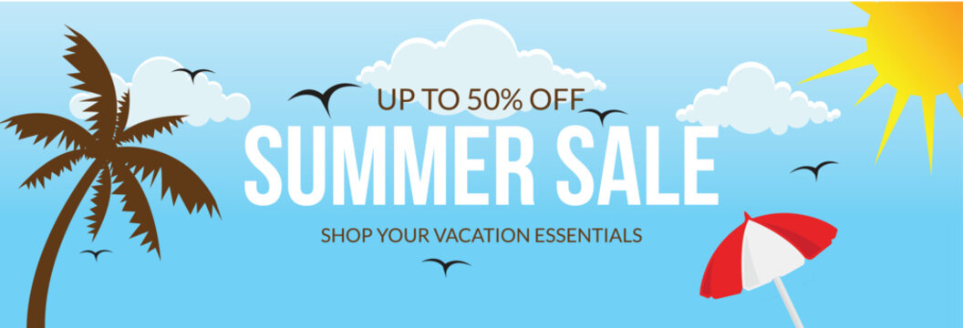 Horizontal Summer Sale Vacation Essentials Promo Banner