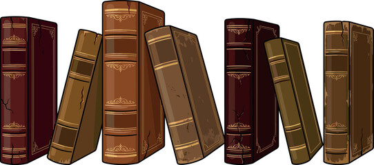 Old fashioned library book stack graphic elements with worn vintage spines historical manuscripts and retro reading novels for education branding layouts © MDSHAHINALAM