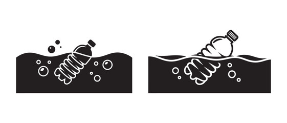 Obraz premium Plastic bottle floating in water vector illustration showing environmental pollution and waste issues.