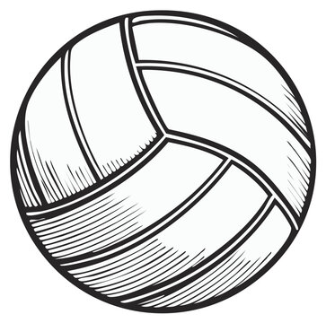 Striking vector illustration of a volleyball shows teamwork and competitive spirit in athletic sports design with stylized hatchwork.