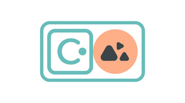 Minimalist geometric icon design with teal letter C and triangles