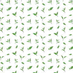 Fototapeta premium Green Tea Leaf Seamless Pattern in Flat Vector Style