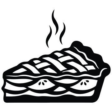 Hot apple pie slice silhouette vector illustration showing steaming filling and line art.
