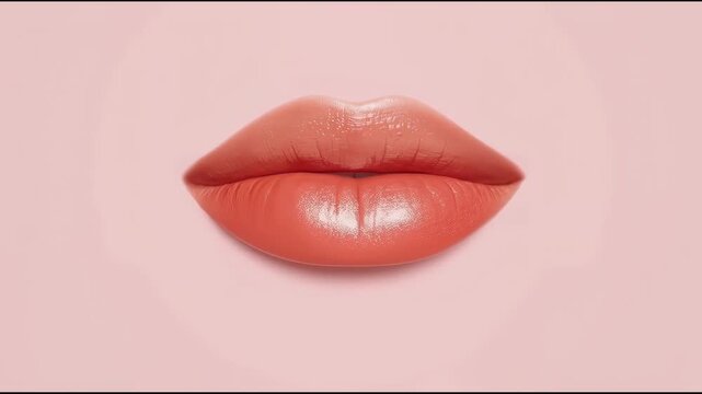 Glassy coral lip gloss cosmetic application. glossy peach makeup applicator close up sensual