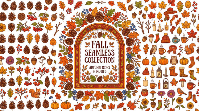 fall seamless collection, autumn elements