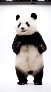 Happy panda mascot character dancing and waving against white background