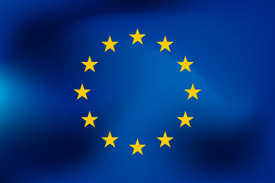 European Union flag background featuring fluid wavy textures and the iconic yellow stars on a deep blue gradient backdrop. vector illustration