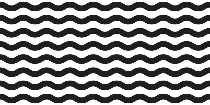 Seamless rickrack pattern. Thick bold wavy horizontal lines vector texture for textile. parallel wave background. Abstract monochrome minimalist striped pattern. geometric fluid lines illustration