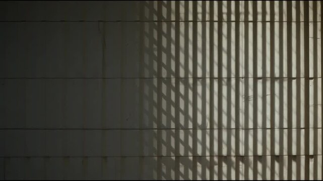 Sunlit diagonal shadow pattern tiled wall conveying calm geometric rhythm and rhythmic light dark