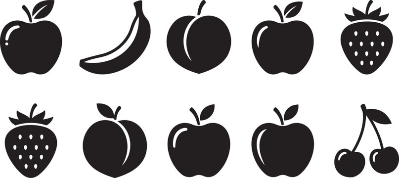 Assorted fruits in silhouette against a white background for healthy eating concepts
