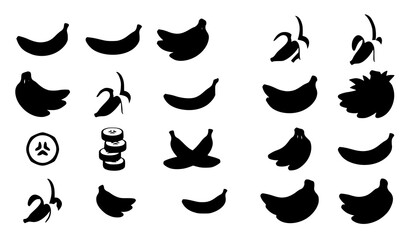 Black silhouette fruit collection bananas pineapple coconut and kiwi © MdMukul