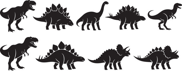 Dinosaur silhouettes in a row during daytime with white background for educational use © SD DESIGN STUDIO