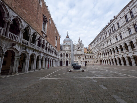 Wide Angle Courtyard View of Doge's Palace in Venice
