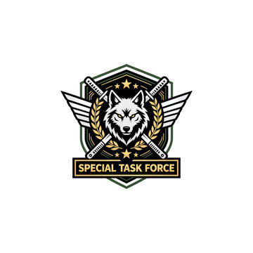 Special Task Force emblem featuring a fierce wolf head with crossed swords and wings.